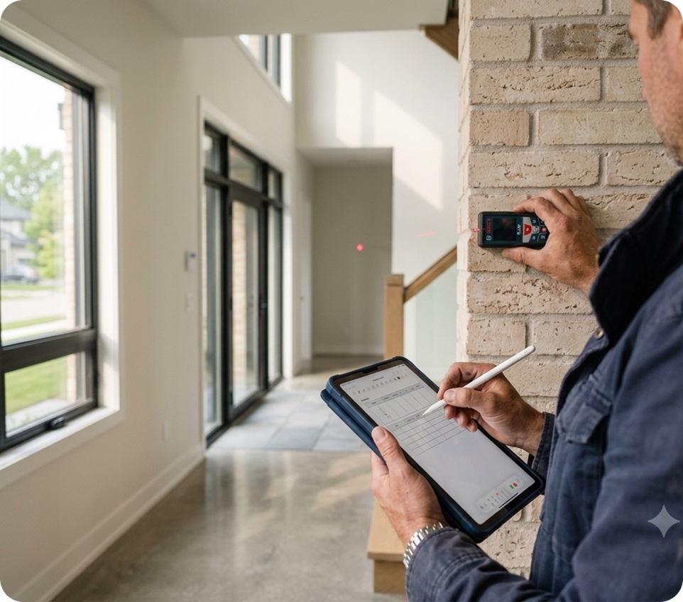 Appraiser measuring a room during an on-site inspection