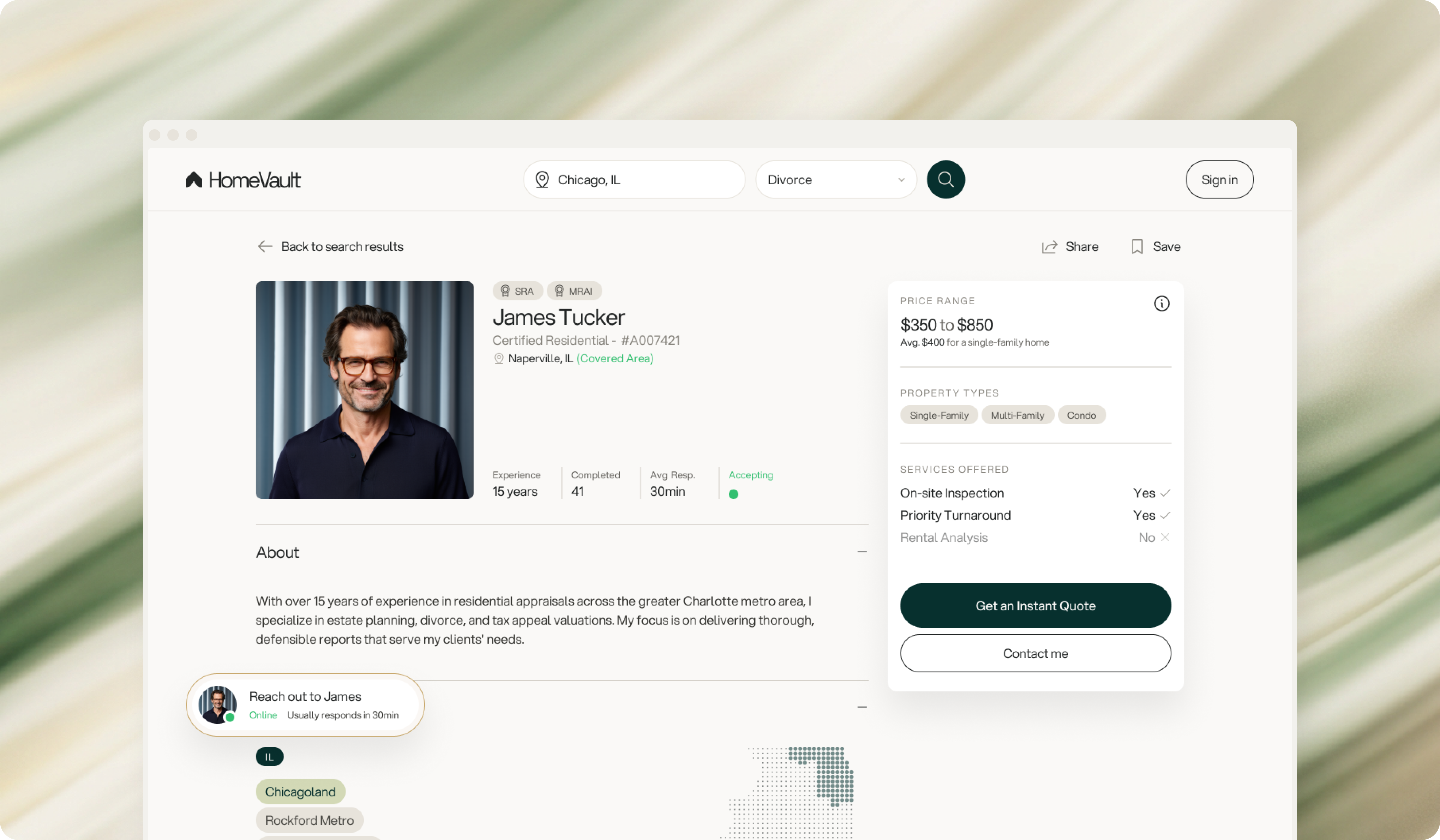 HomeVault appraiser profile